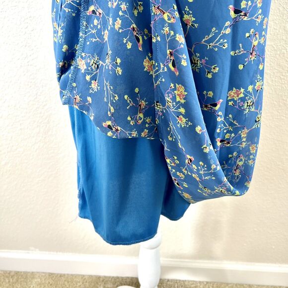 Altar’d State Sz Medium Baby Blue Floral Party Dress Ruffle Shoulder Sheer Lined - Picture 11 of 14
